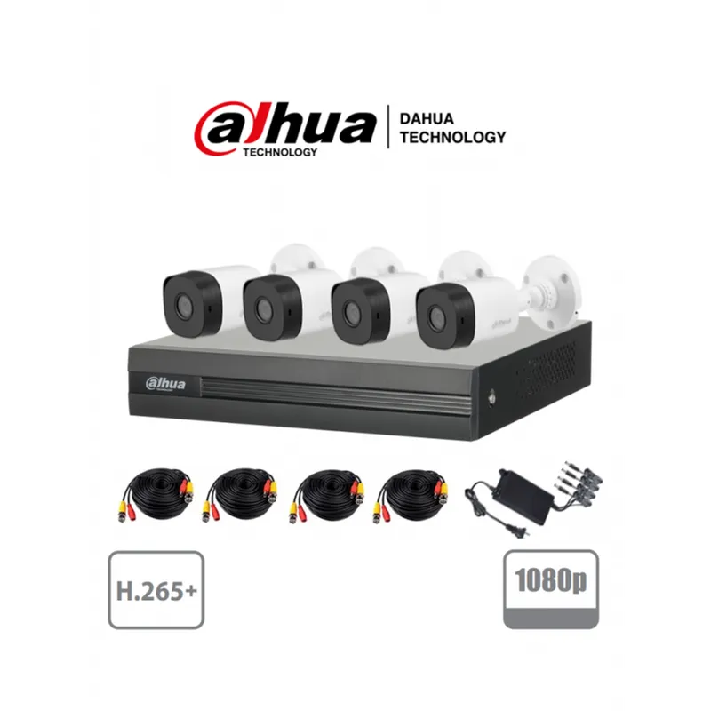 Sistema de Seguridad Kit de 4 Cámaras Bullet 2 MP con Lente 3.6 MM DH-KIT/XVR1B04-I-1T/4-B1A21N-0360B Dahua