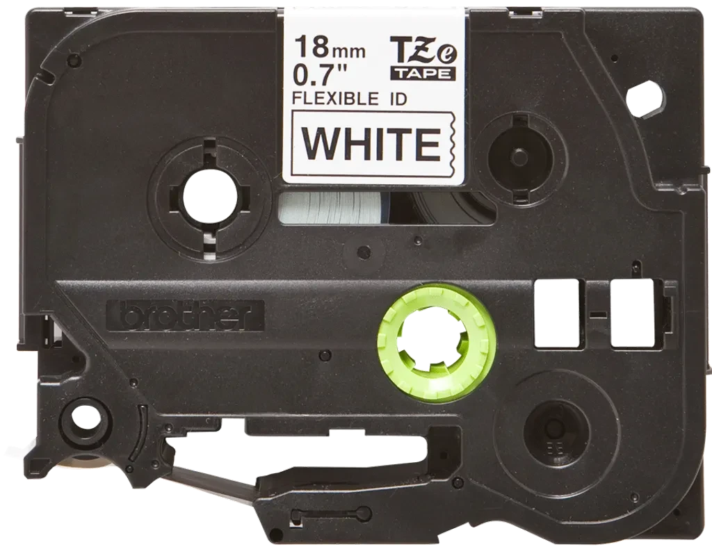 TZeFX241. Cinta BROTHER Flex 18mm Negro en Fondo Blanco 8mt p/PT-E300/E550/D600