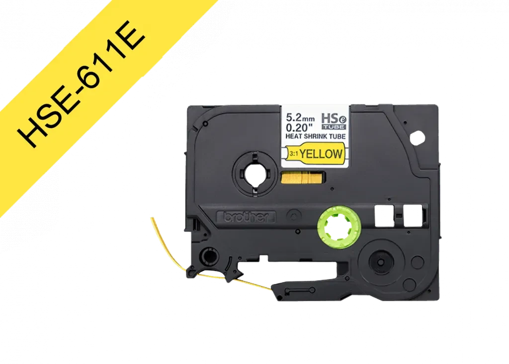 HSe611e. Tubo BROTHER 5,2mm Am Termo retráctil 0,8-3,1mm Negro en Amarillo de 1,5mt